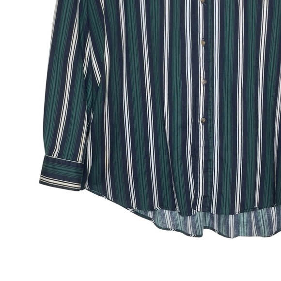 VTG Salmon River Traders Stripe Long Sleeve Collared Shirt Size Green Striped - Picture 5 of 8